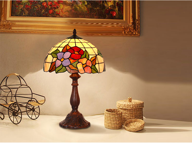 FUMAT Tiffany Style Stained Glass Table Lamp - Romantic Blue Tulip Design