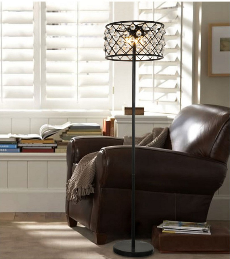 Fumat American Crystal Glass Floor Lamp - Retro Wrought Iron Water-drop Glass Design