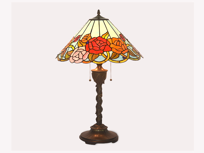 FUMAT 18 Inches Tiffany Style Stained Glass Handcrafted Table Lamp - Romantic Roses Design