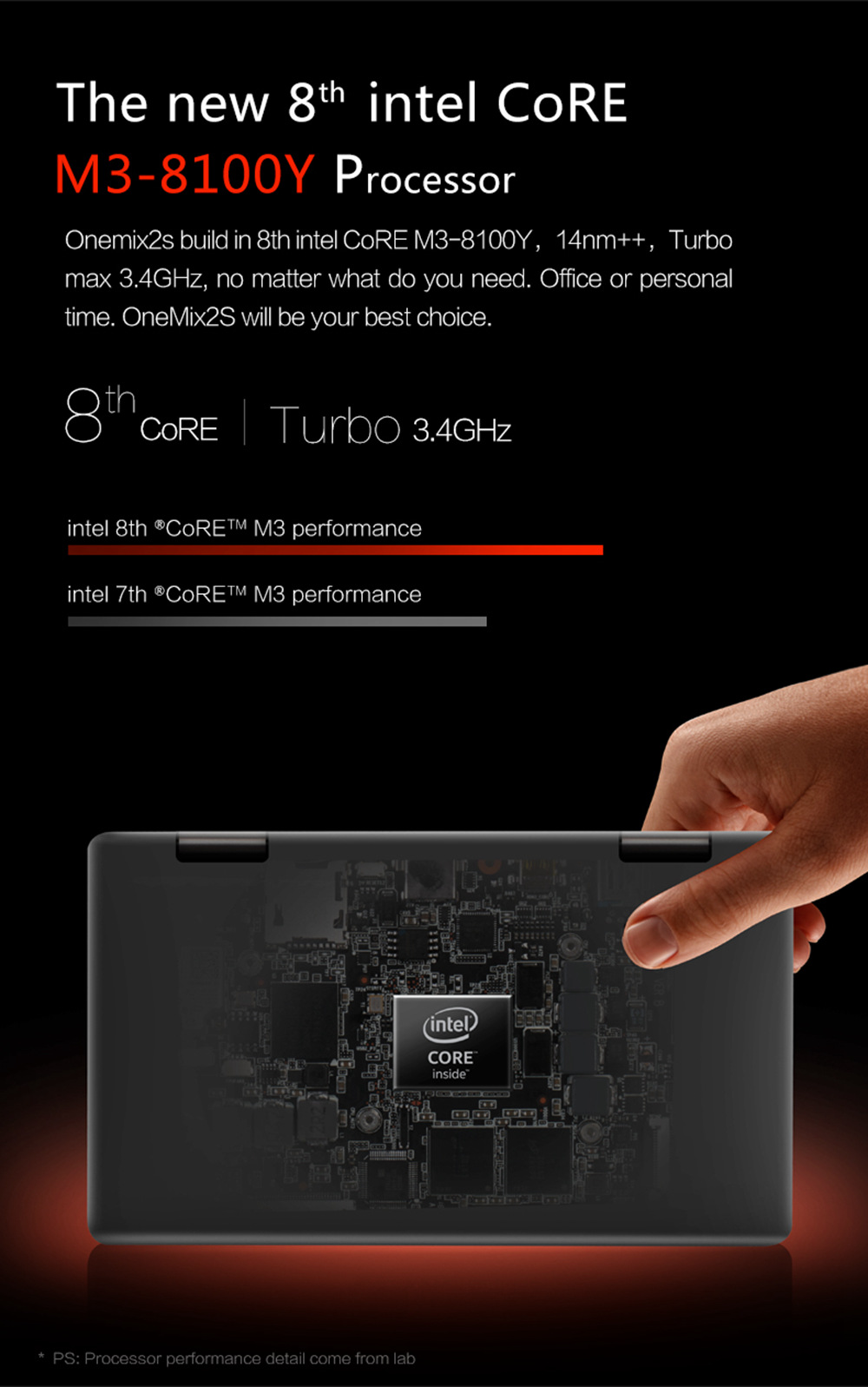 One Netbook One Mix 2S Yoga Pocket Laptop Intel Core M3-8100Y Dual Core Touch ID 7" IPS Screen 1920*1200 Windows 10 8GB DDR3 256GB PCI-E SSD - Silver