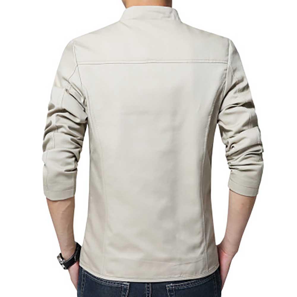 Men's Autumn & Winter Business Casual Stand Collar Coat Slim Fit Jacket With Zipper Size M - Beige