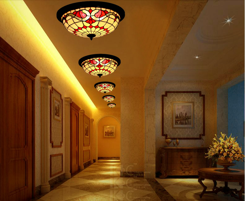 FUMAT Tiffany Style Stained Glass Handcrafted Retro Ceiling Light - Retro Floral Blossom Design