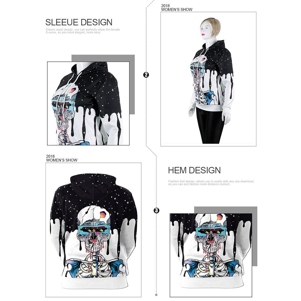 3D Digital Printed Halloween Series Skeleton Pattern Unisex Long Sleeve Pullover Hoodie Size M - Multi-color