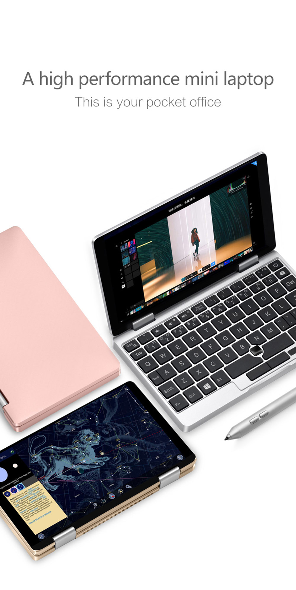 One Netbook One Mix 2 Yoga Pocket Laptop Intel Core m3-7Y30 Quad Core Touch ID 7" IPS Screen 1920*1200 Windows 10 8GB DDR3 256GB PCI-E SSD - Silver