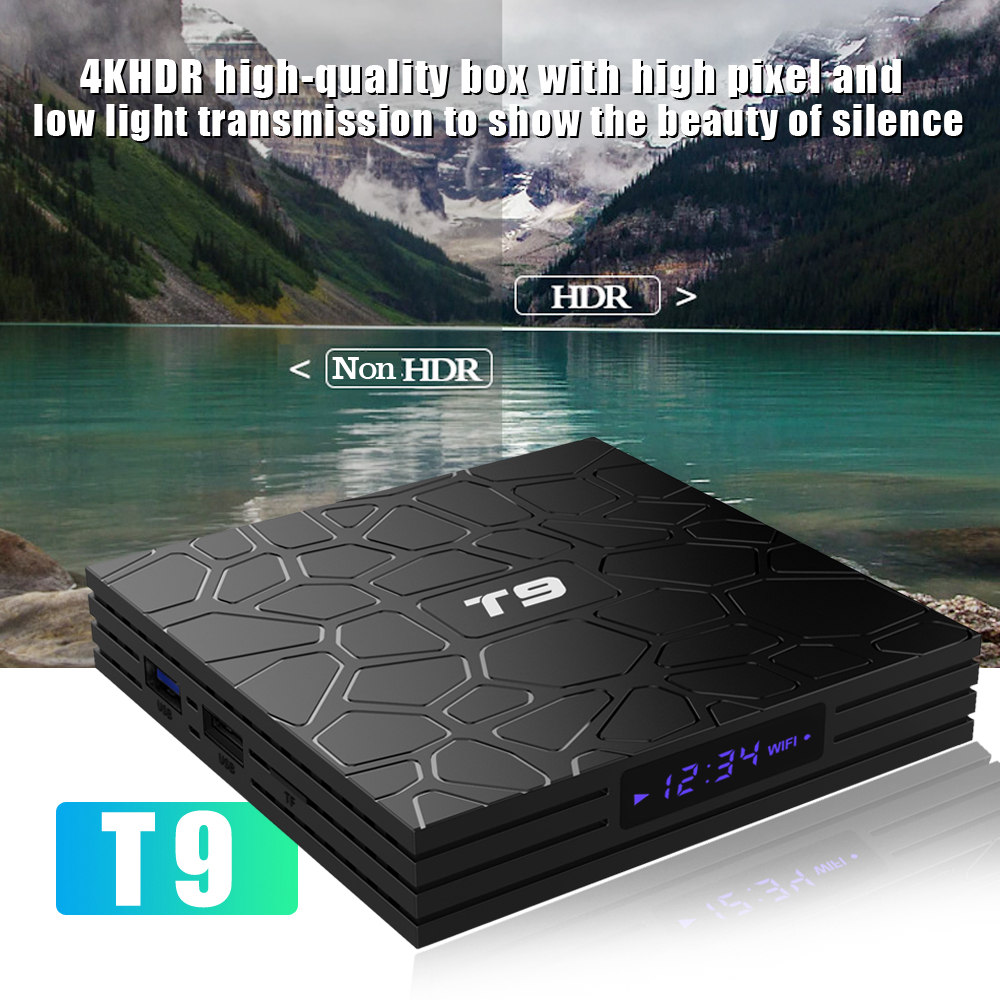 T9 RK3328 Android 8.1 4GB/64GB 4K TV Box with LED Display Dual Band WiFi Bluetooth LAN USB3.0 HDMI