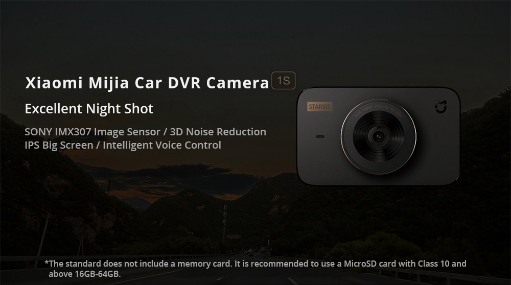 Xiaomi Mijia Car DVR Camera 1S SONY IMX307 Sensor 3 Inch IPS Screen 1080P 140 Degree Wide 3D Noise Reduction Intelligent Voice Control - Black