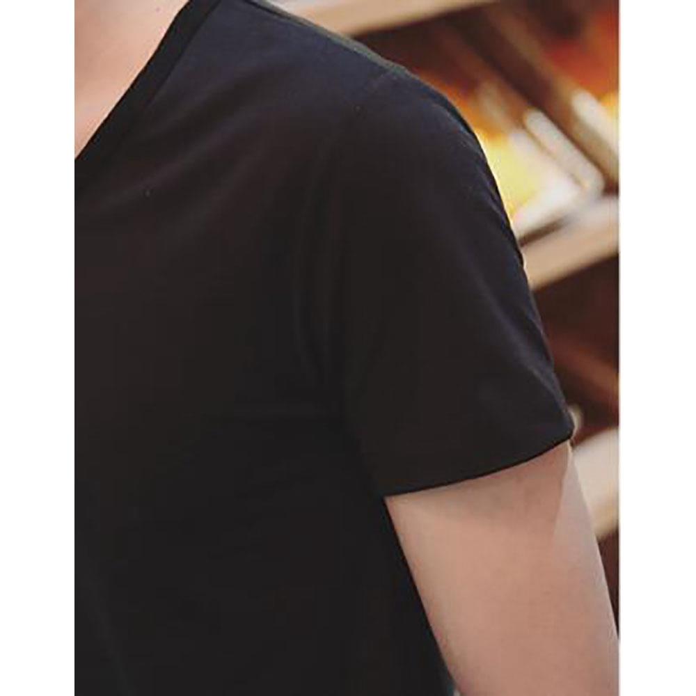Men's Basic V-neck Short Sleeve T-shirt (Personality Tee Cultivating Size M) - Black