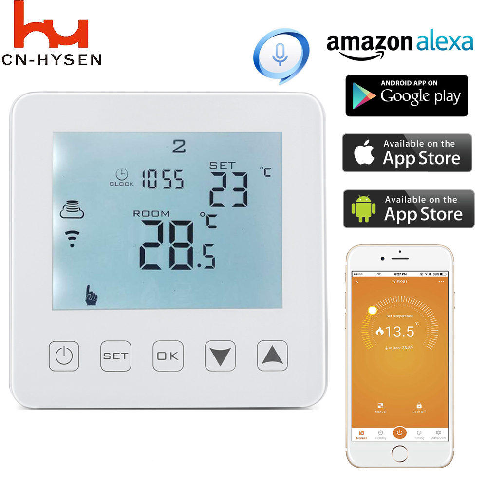 LCD Temperature Controller for Gas Boiler (Works with Amazon Alexa Google Assistant) - White