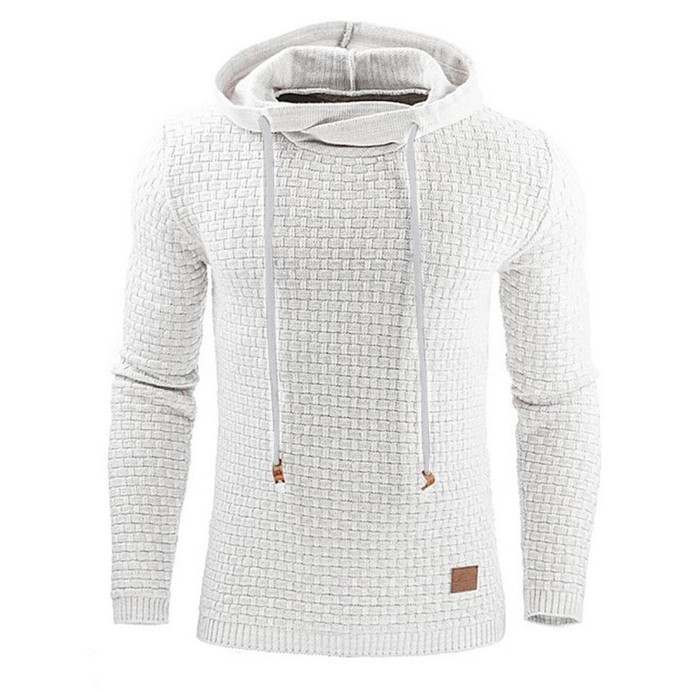Men's Basic Winter Warm Long Sleeve Grid Hoodie (Sweatshirt Outwear Sweater Size L) - White