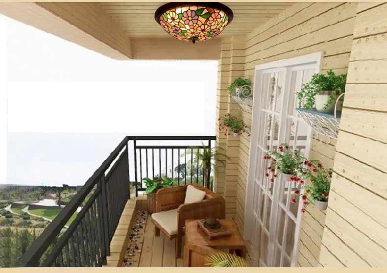 FUMAT Tiffany Style Stained Glass Handcrafted Retro Ceiling Light - Retro Floral Blossom Design