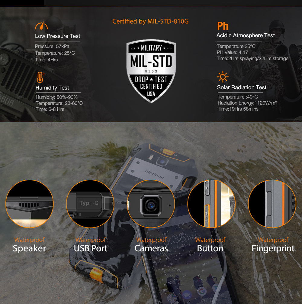 [HK Stock]Ulefone Armor 3 5.7 Inch 4G LTE Smartphone FHD+ Screen MT6763T 4GB 64GB 21.0MP Rear Camera Android 8.1 IP68 NFC 10300mAh Fast Charge - Orange