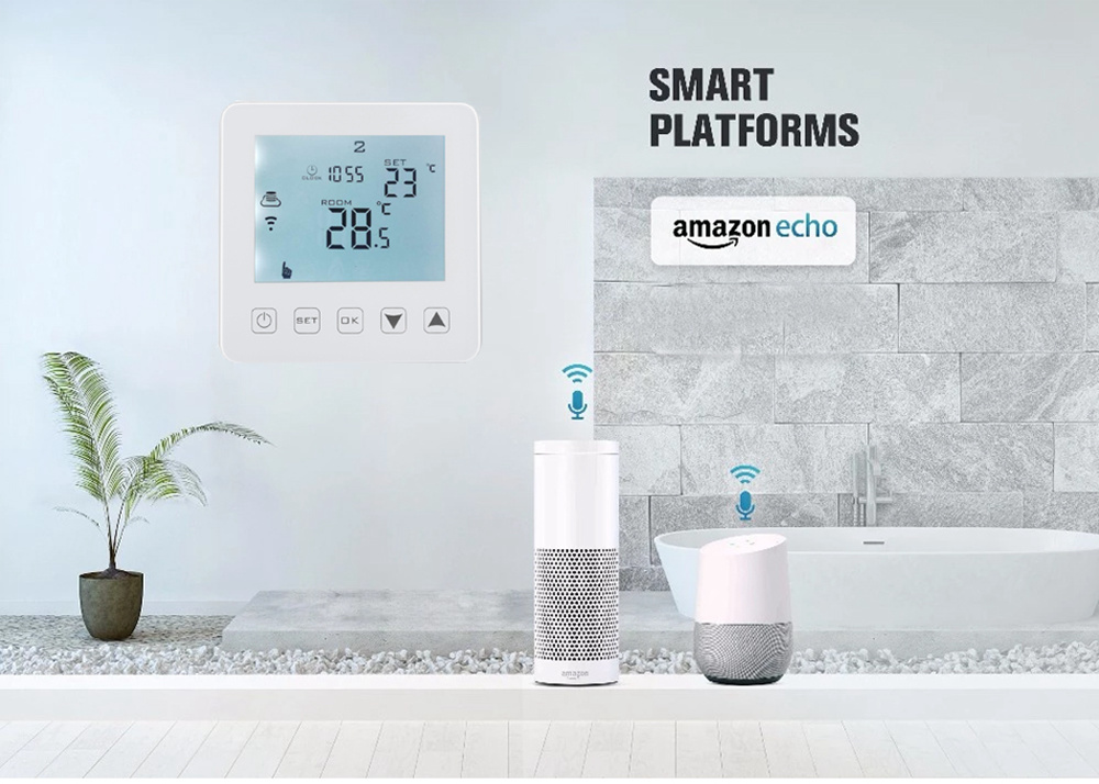 LCD Temperature Controller for Gas Boiler (Works with Amazon Alexa Google Assistant) - White