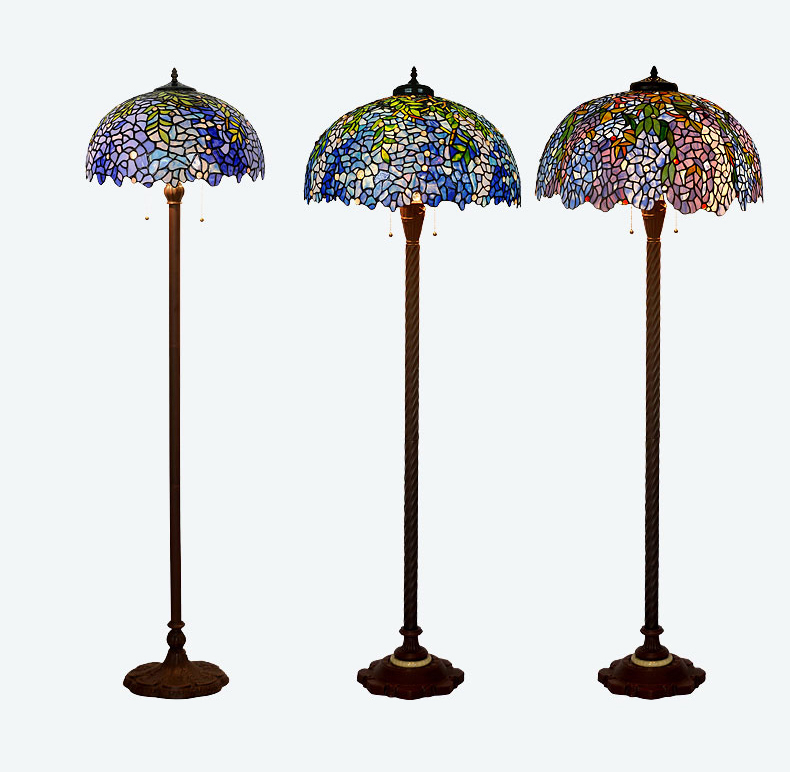 FUMAT 16 Inch Tiffany Style Stained Glass Handcrafted Floor Lamp - Romantic Wisteria Design