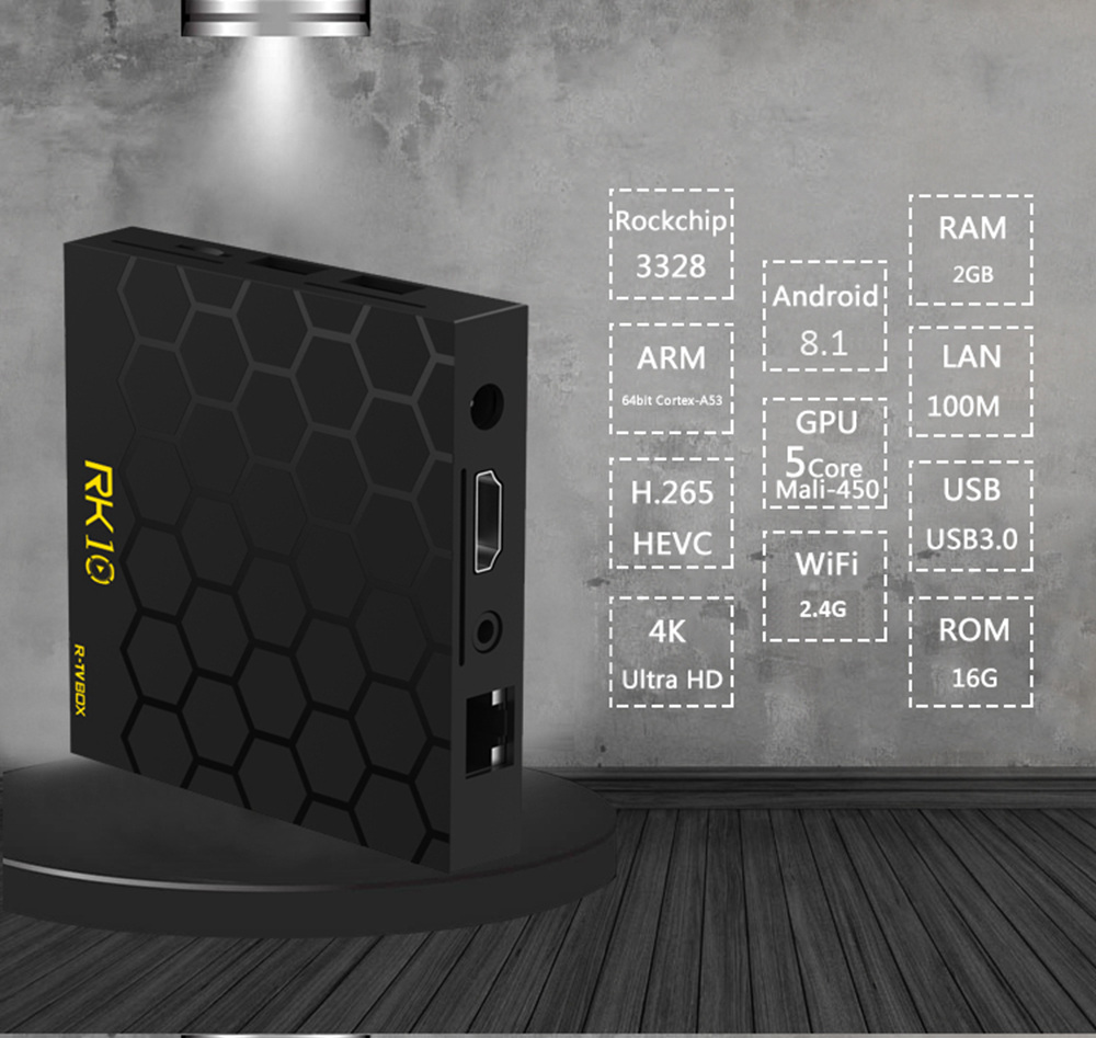 R-TV BOX RK10 Android 8.1 RK3328 2GB/16GB 4K TV Box WiFi Bluetooth USB3.0 VP9 H.265