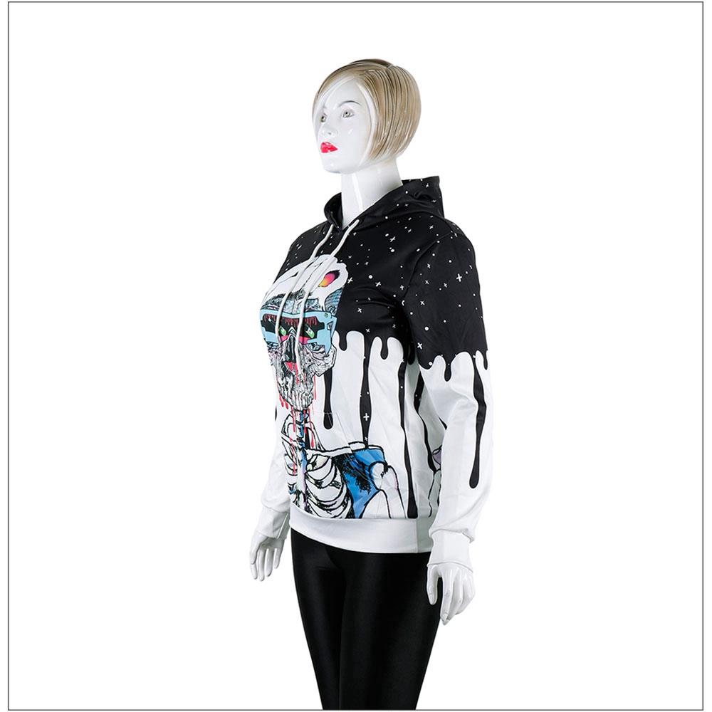 3D Digital Printed Halloween Series Skeleton Pattern Unisex Long Sleeve Pullover Hoodie Size M - Multi-color