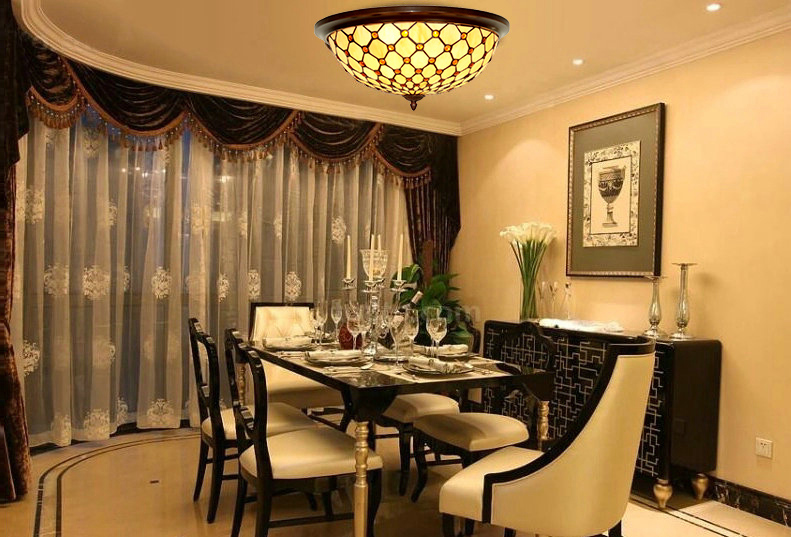 FUMAT Tiffany Style Stained Glass Handcrafted Retro Ceiling Light - Retro Dragonfly Nightfall Blue Design