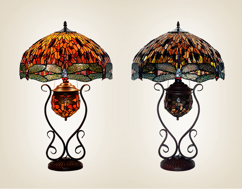 FUMAT 17" Tiffany Style Stained Glass Double Lit Table Lamp - Romantic Ripe Grapes Design