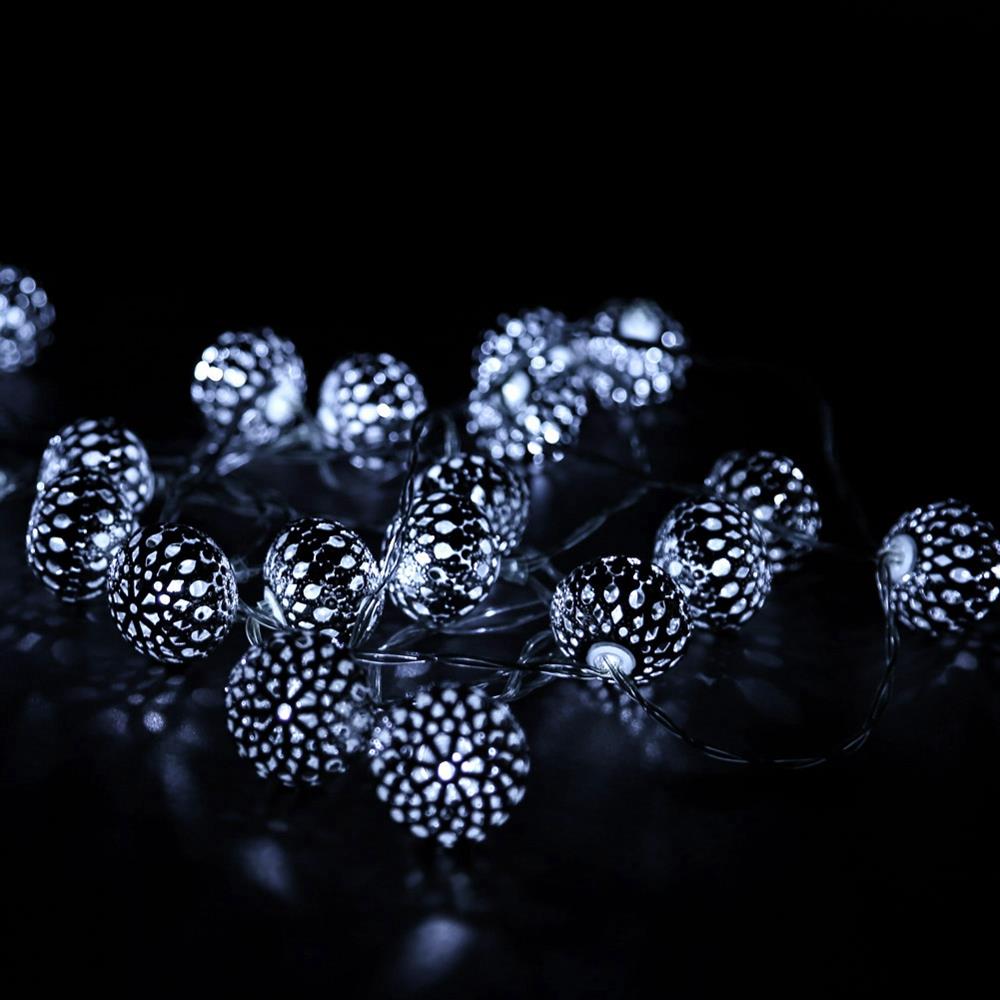 20PCS Metal Hollow LED Bulbs String Lights Fairy Balls for Garden Wedding Party (2.2 Meters) - Silver