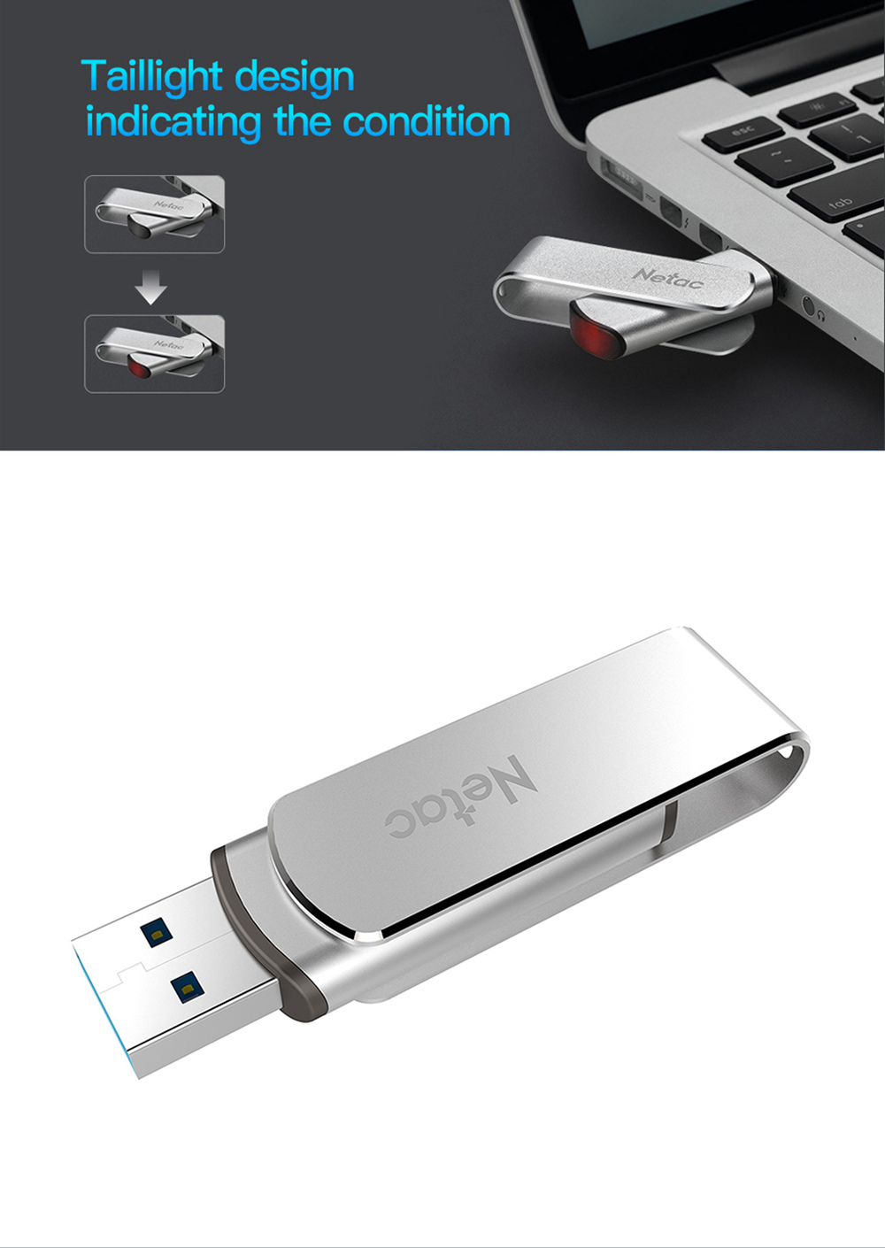 Netac U388 Rotary Metal 128GB USB Flash Drive USB3.0 Interface - Silver