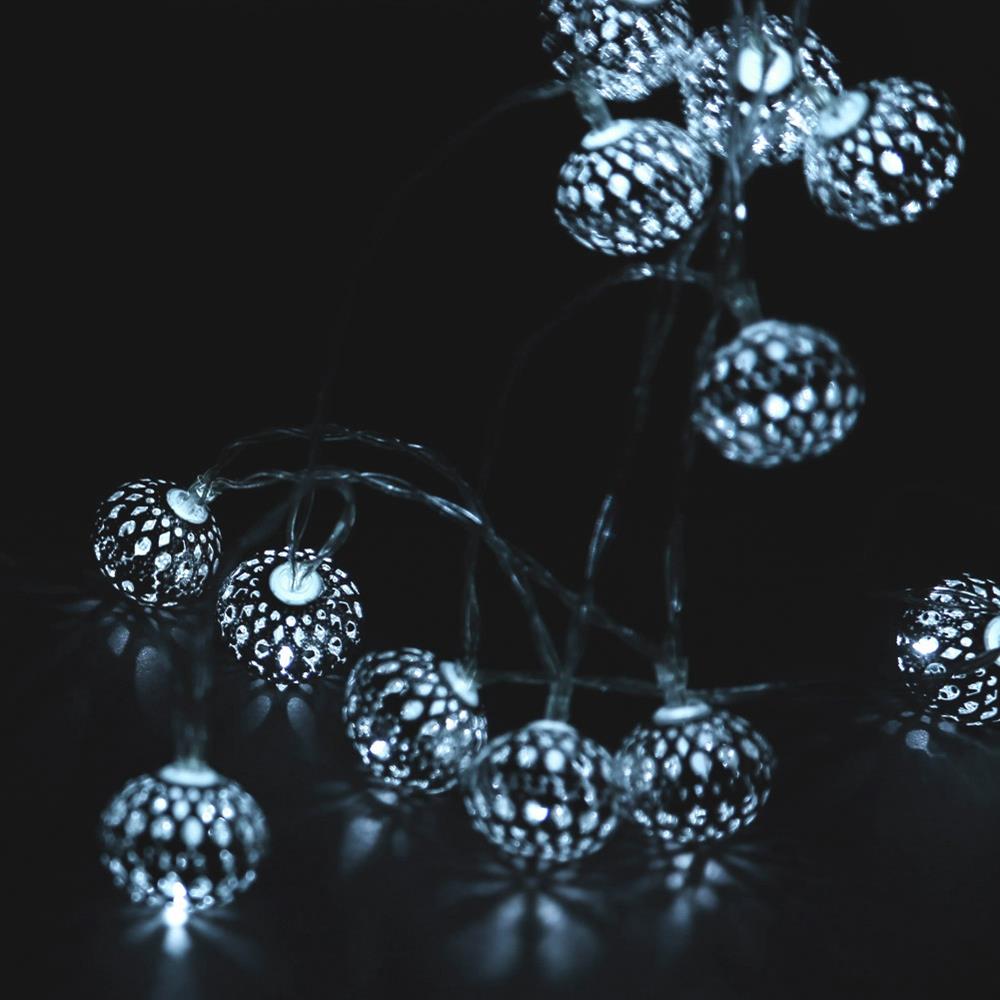 20PCS Metal Hollow LED Bulbs String Lights Fairy Balls for Garden Wedding Party (2.2 Meters) - Silver