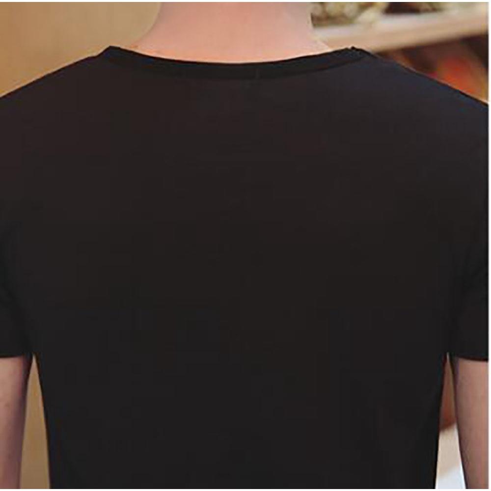 Men's Basic V-neck Short Sleeve T-shirt (Personality Tee Cultivating Size M) - Black