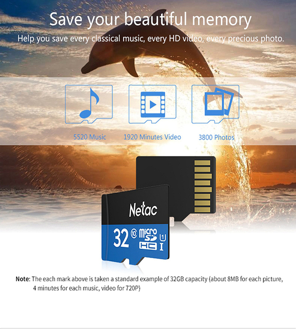 Netac P500 32GB Micro SD Memory Card Data Storage TF Cards - Blue