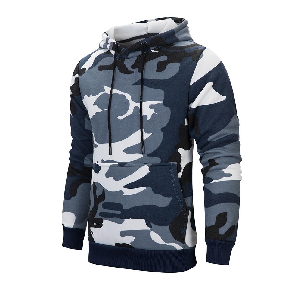 WY40 Men's Autumn Casual Long Sleeve Camouflage Pattern Hoodie Size M - Blue