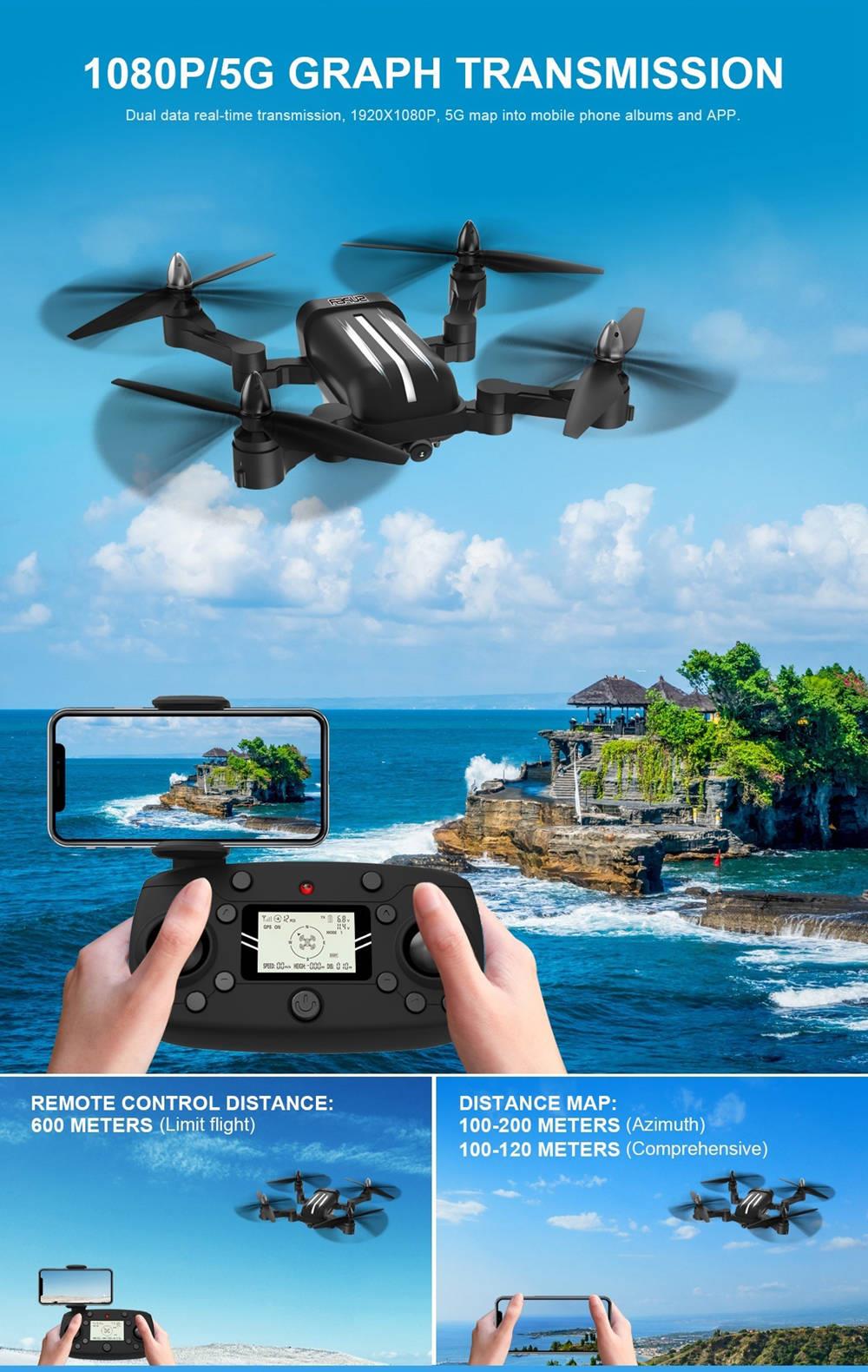 Bayangtoys X28 8MP GPS 5G Wifi FPV Brushless Foldable RC Drone RTF Black - Two Battery