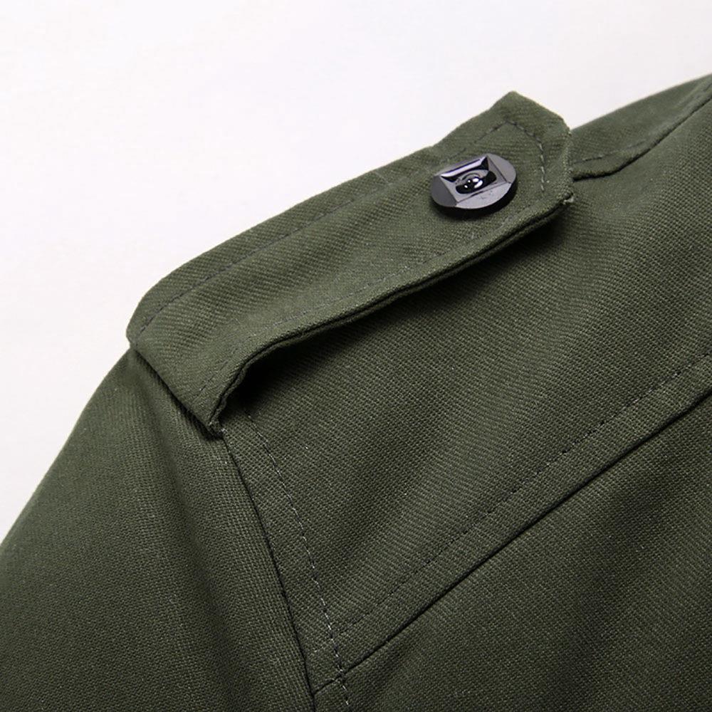 CA9801 Men's Autumn Winter Classic Casual Jacket (Lapel Grid Long Sleeve Polyester Jacket Size M) - Army Green