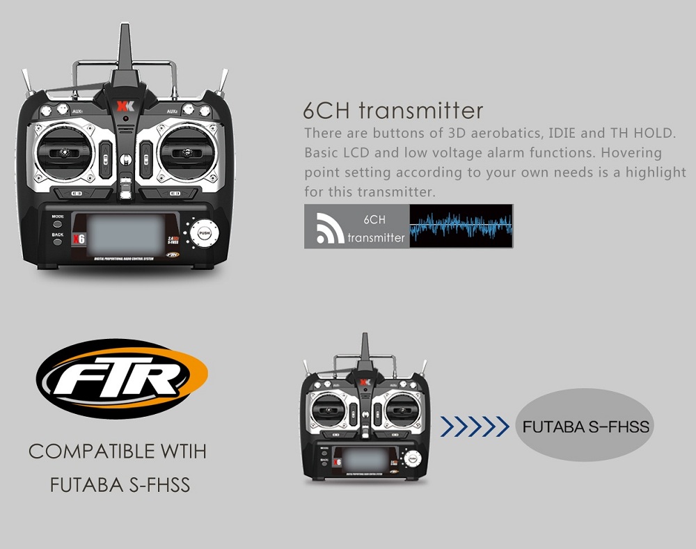 XK K123 AS350 6CH RC Helicopter Brushless 3D Aerobatics 6G System Copter RTF