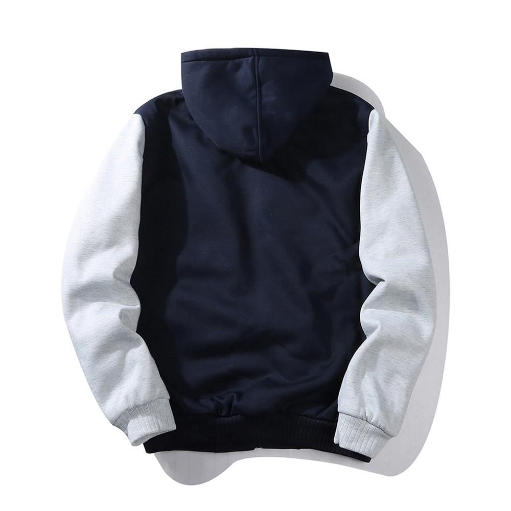 W02 Men's Autumn Winter Casual Color Block Cotton Cashmere Hooded Coat Size M - Blue + Gray