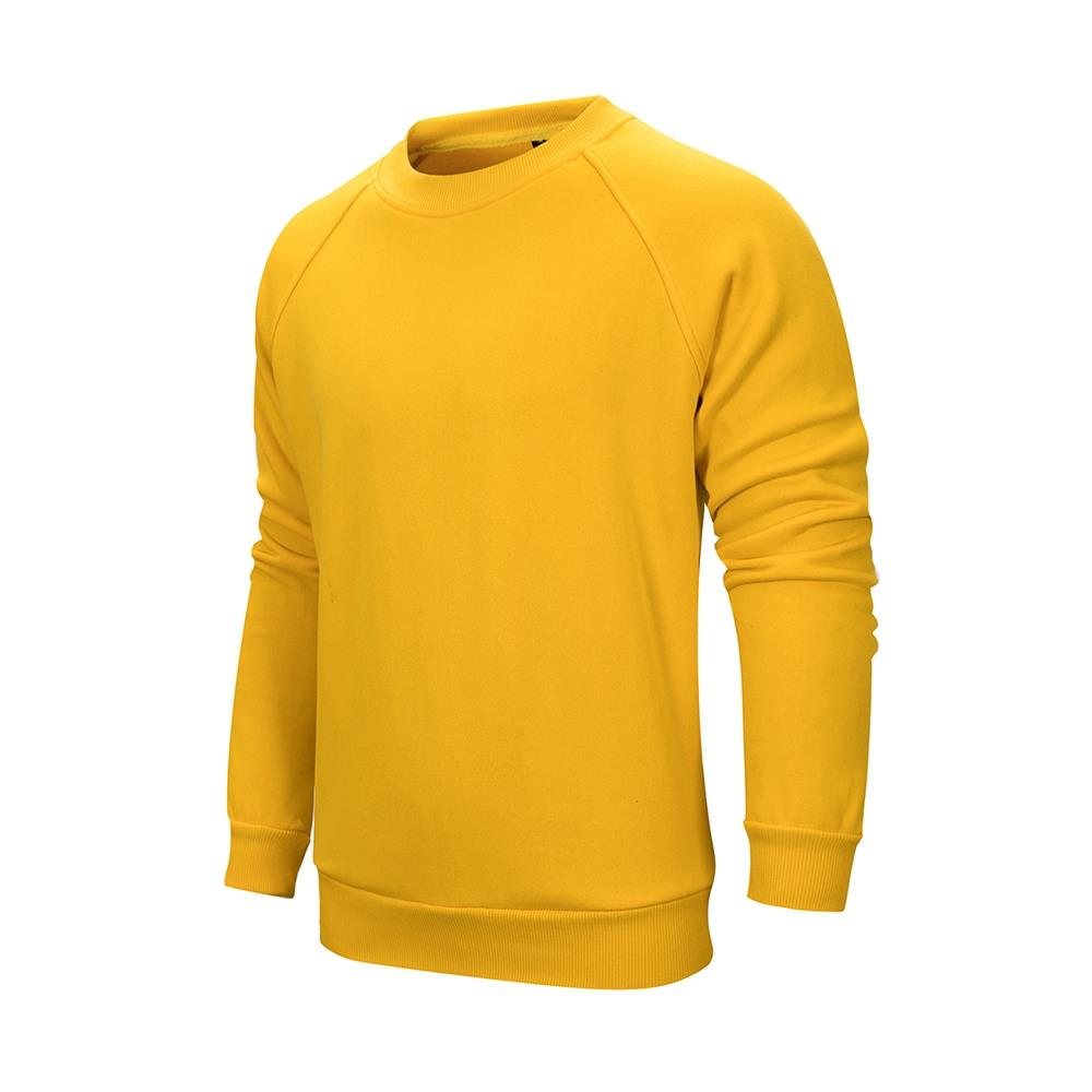 WY19 Men's Autumn Basic Casual Round Neck Sweatshirt (Solid Color Cotton Pullover Shirt Size M) - Yellow