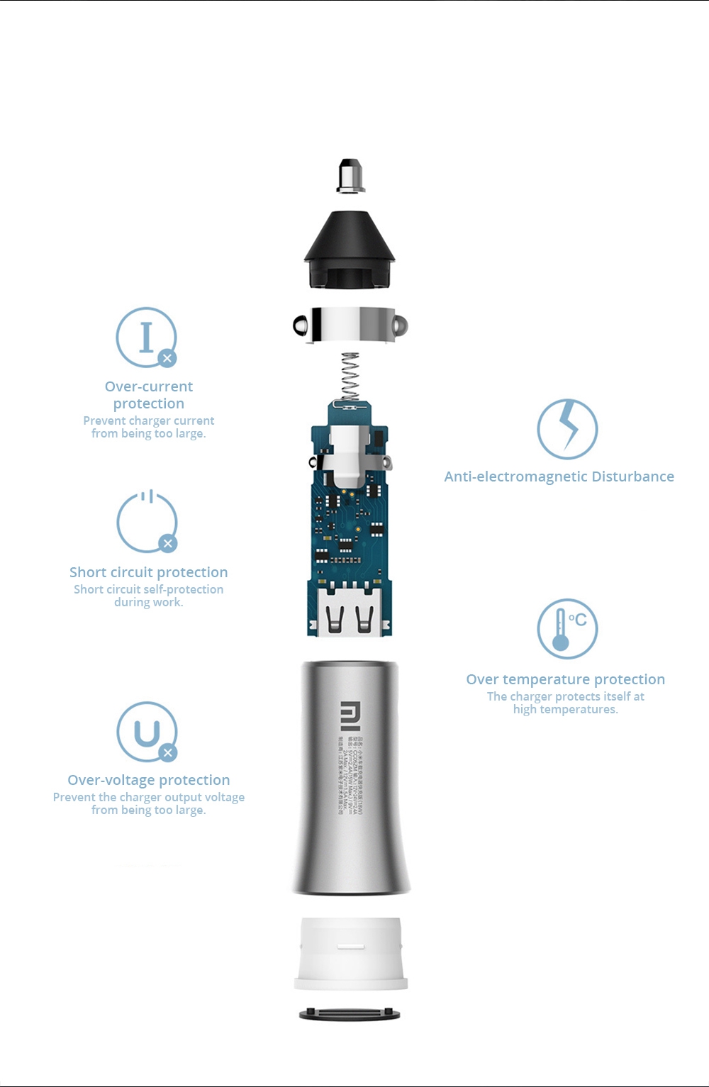 [18W Fast Charge Version] Original Xiaomi Car Charger Dual USB Port Output With LED Light - Silver