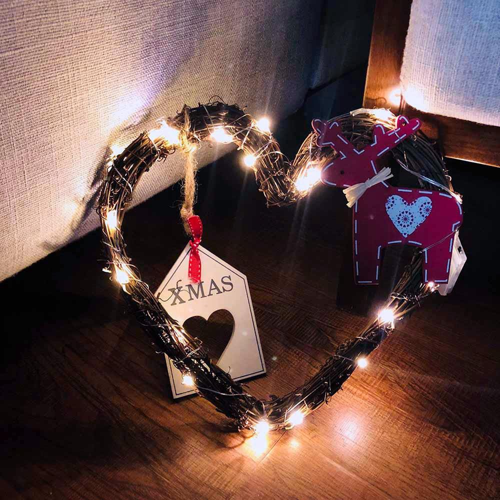 20LEDs Natural Dried Wreath DIY Heart Rattan String Light Wreaths Christmas Door Wall Wedding Decoration - Warm White