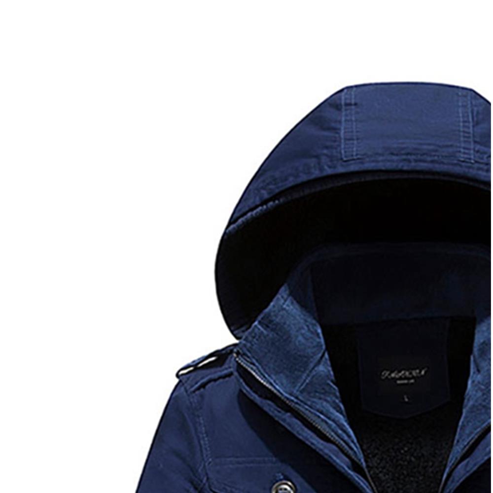 CAH8808 Men's Autumn And Winter Leisure Long Cotton Jacket (Thick Trench Coat Size L) - Dark Blue