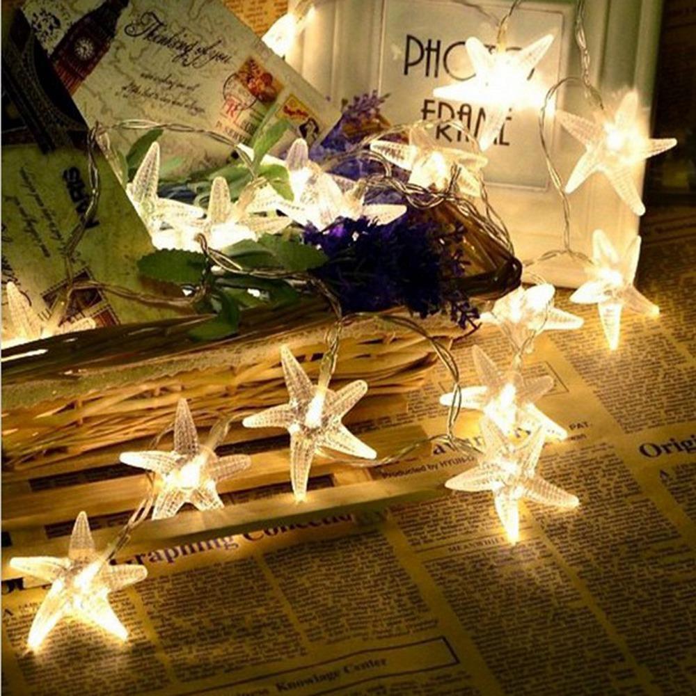 10PCS Starfish LED Battery LED String Lights Holiday Christmas Party Garden Decoration Lights (1.2 Meters) - Warm White