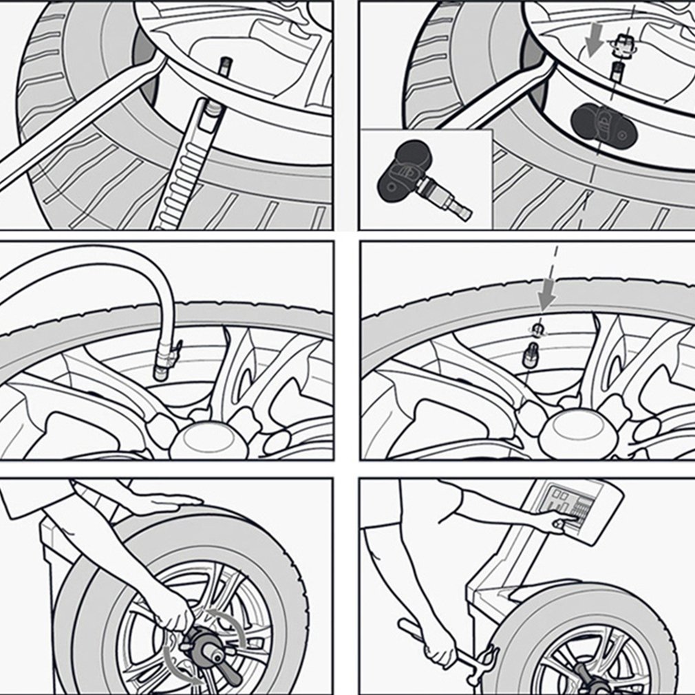 Solar Power Smart Safety Tyre Pressure Monitoring System Set Tool Kit - Black
