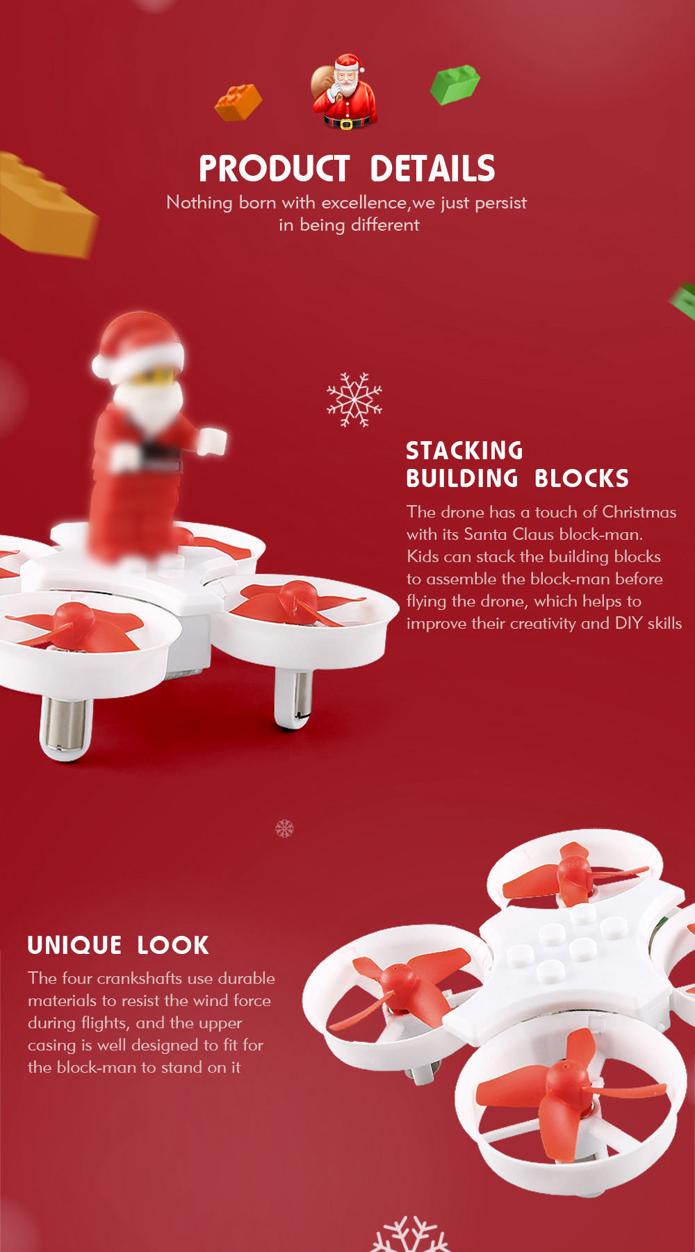 [HK Stock]JJRC H67 Flying Santa Claus 2.4G 4CH 6Axis Headless Mode Toy Brick RC Quadcopter RTF - Red