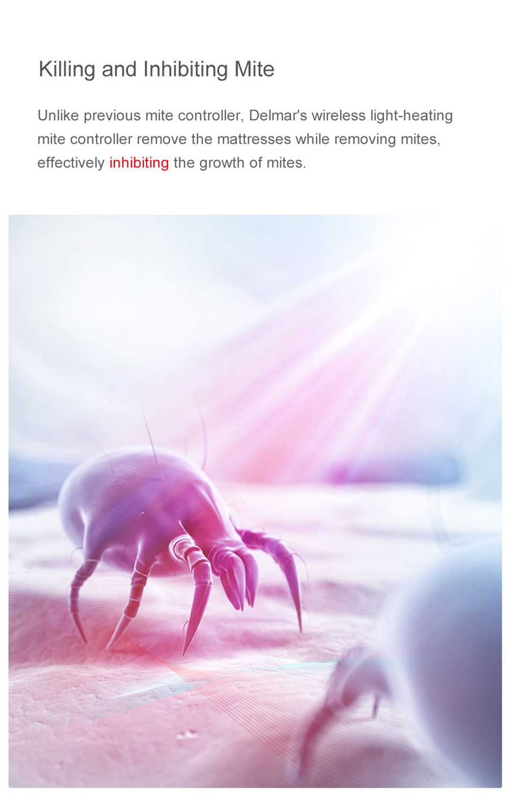 Xiaomi Deerma Wireless Handheld Vacuum Cleaner Light and Heat Mites Controller UV Sterilization Six-fold Mite-killing - White