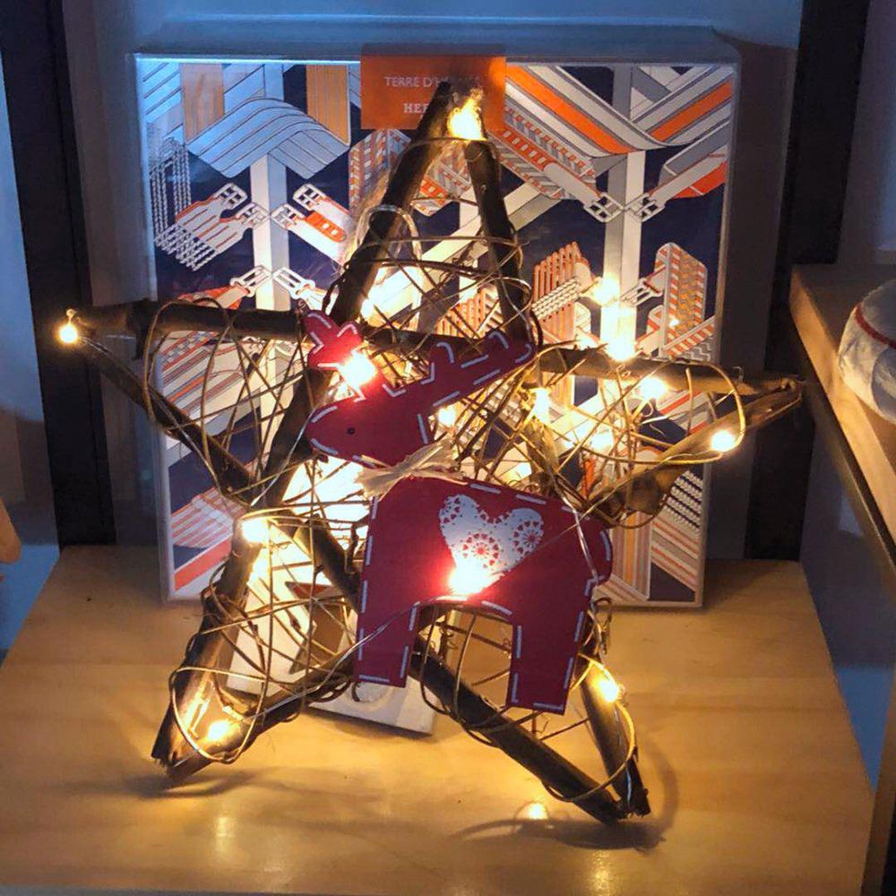20LEDs Natural Dried Wreath DIY Star Rattan String Light Wreaths Christmas Door Wall Wedding Decoration - Warm White