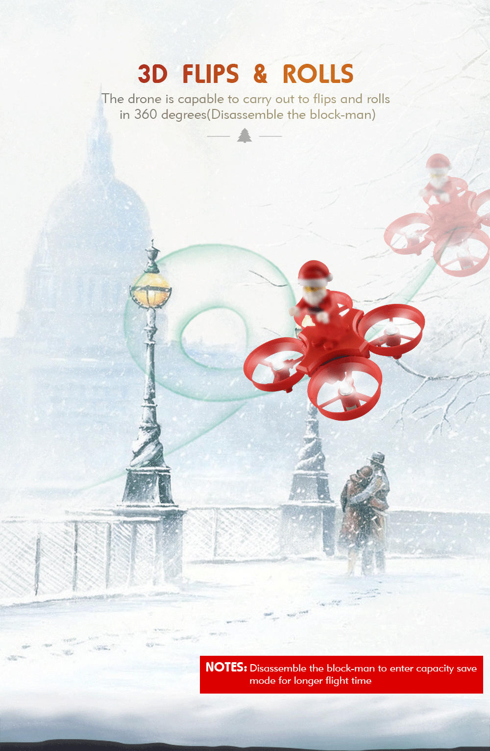 [HK Stock]JJRC H67 Flying Santa Claus 2.4G 4CH 6Axis Headless Mode Toy Brick RC Quadcopter RTF - Red