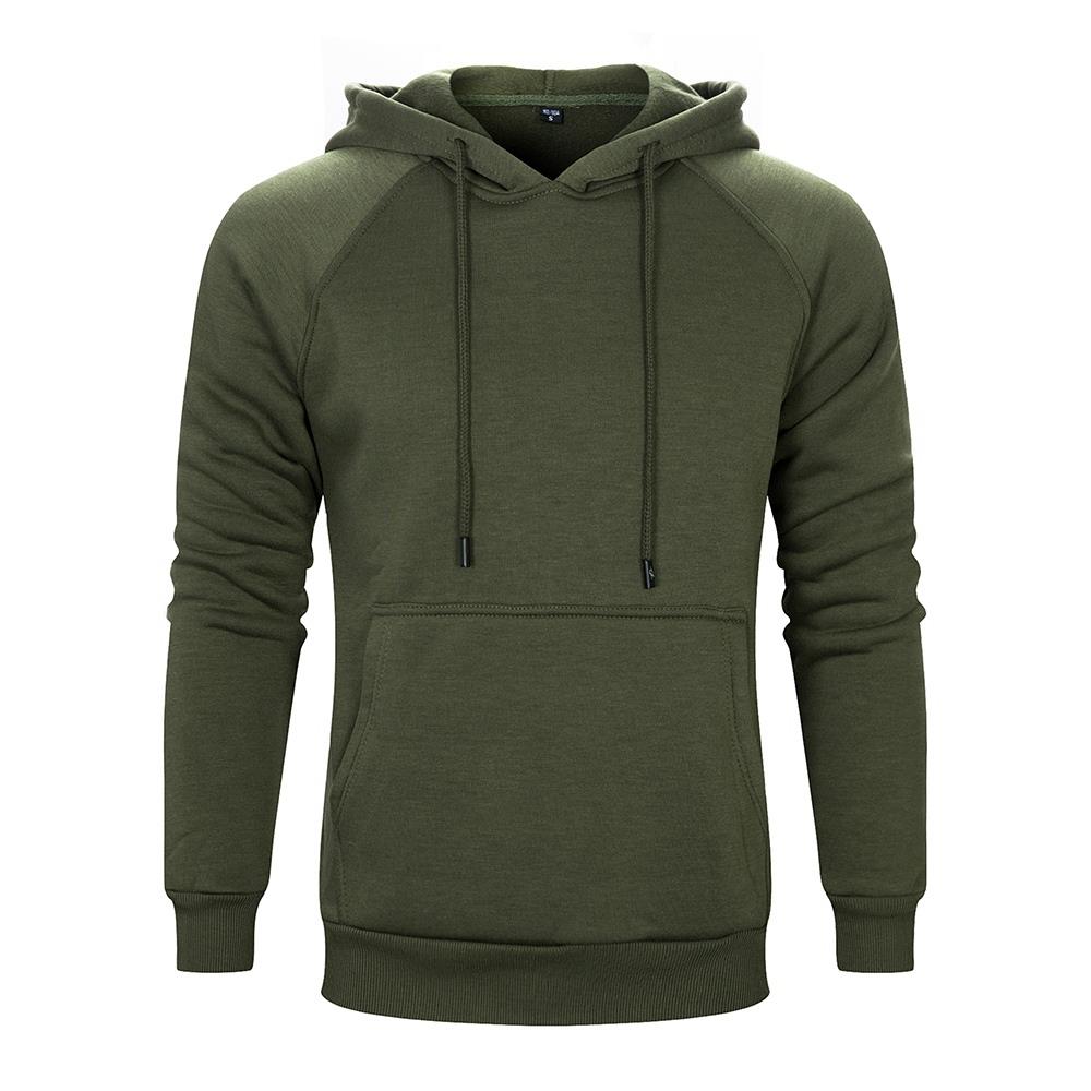 WY18 Men's Basic Casual Cotton Solid Color Hoodie Size XL Army Green