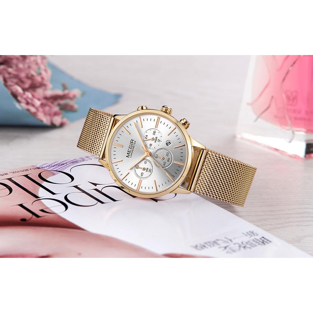 MEGIR ML2011 LuxuryLeather Band Watch Quartz Analog Date Wristwatch
