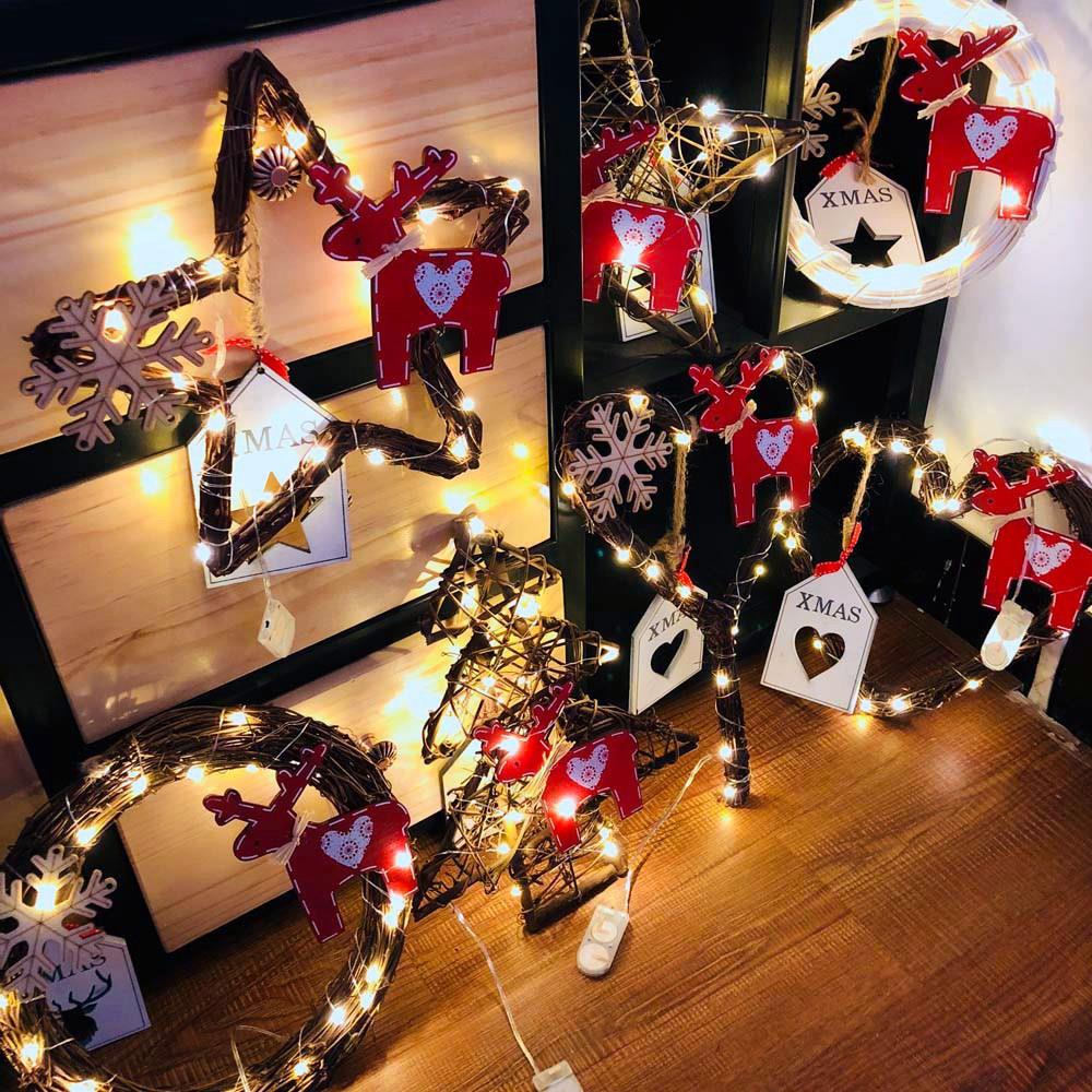 20LEDs Natural Dried Wreath DIY Round Rattan String Light Wreaths Christmas Door Wall Wedding Decoration - Warm White