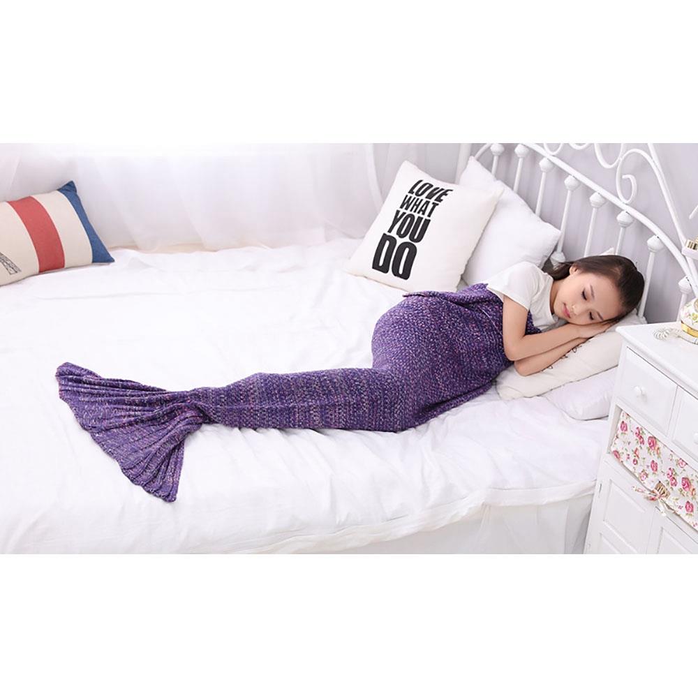 Children Mermaid Tail Blanket Fish Scales Knitting Soft Comfortable Blankets - Purple Red (Size 70*140cm)