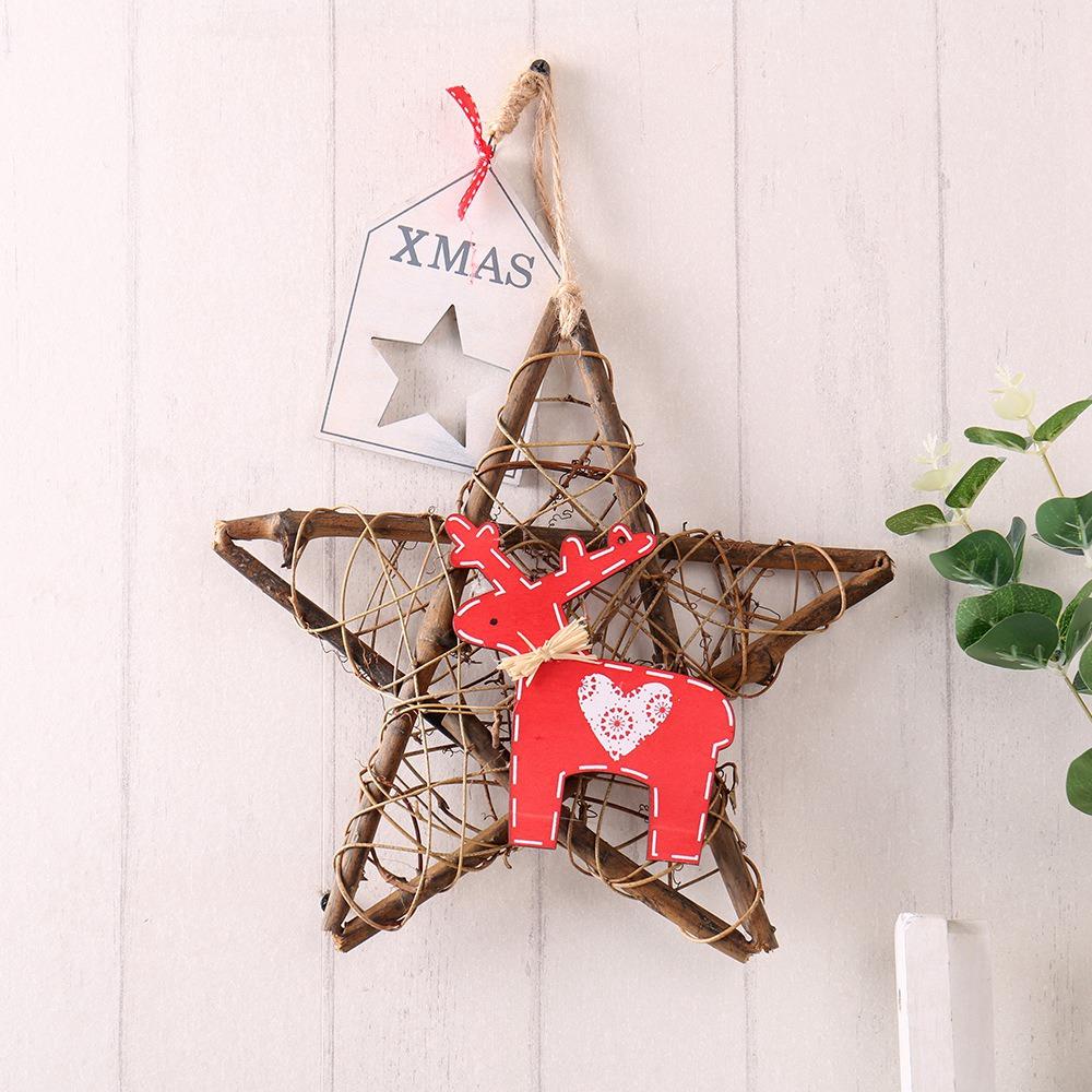 20LEDs Natural Dried Wreath DIY Star Rattan String Light Wreaths Christmas Door Wall Wedding Decoration - Warm White