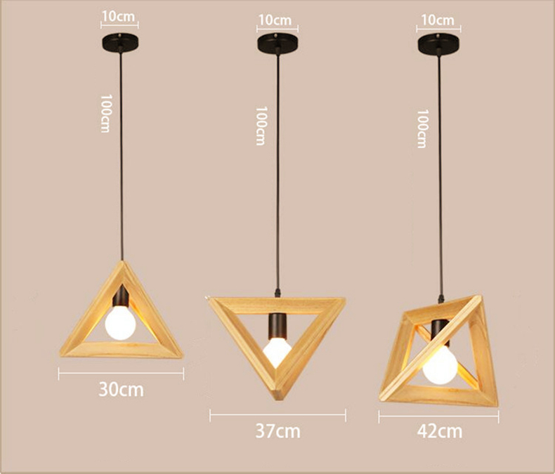 FUMAT Nordic Post-modern Pendant Light - Minimalist Triangle Wood Frame Design(Dia 420mm)