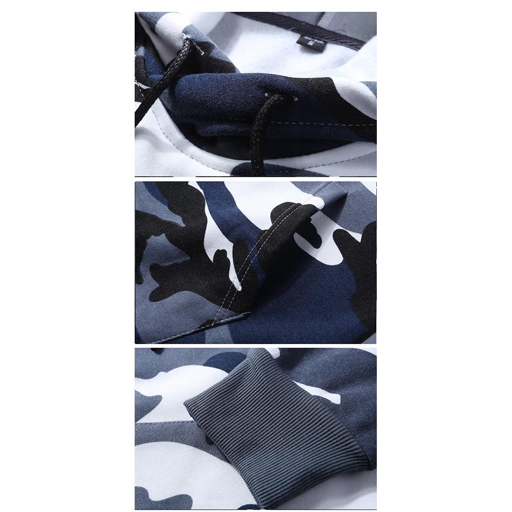 WY40 Men's Autumn Casual Long Sleeve Camouflage Pattern Hoodie Size M - Blue