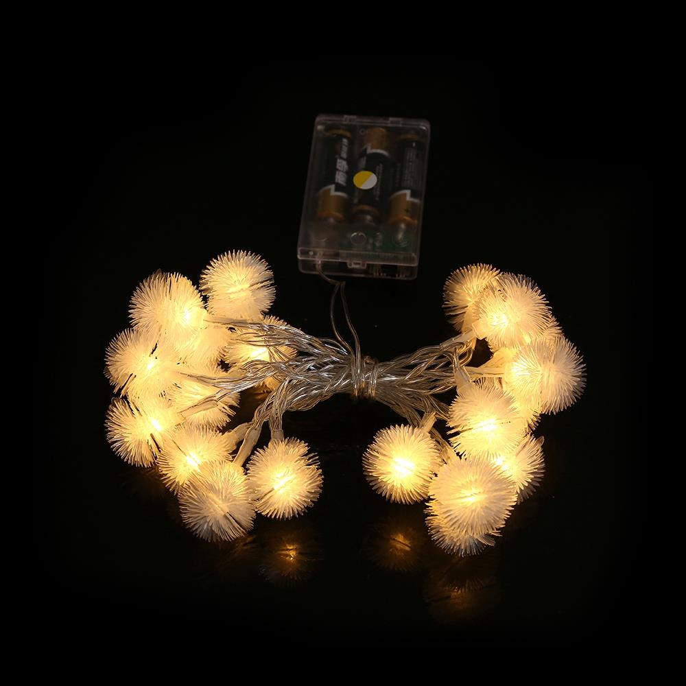 20PCS Fluffy Ball LED Battery LED String Lights Holiday Christmas Party Garden Decoration Lights (2.2 Meters) - Warm Whit