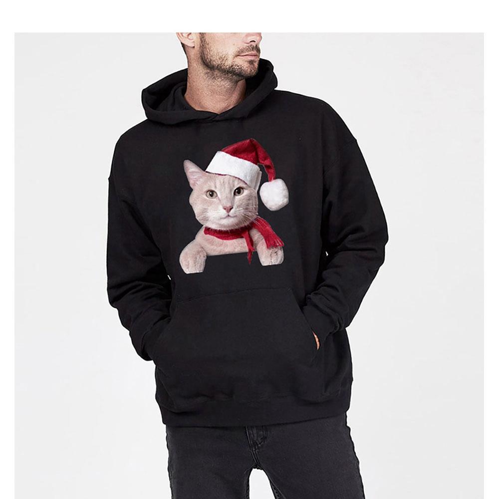 Unisex Christmas Series Cartoon Cat Pattern Hoodie (Hooded Pullover Sweatshirt Size S) - Black